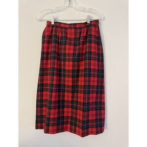 vintage Pendleton virgin wool plaid midi skirt A-line, side zipper, pockets sz8